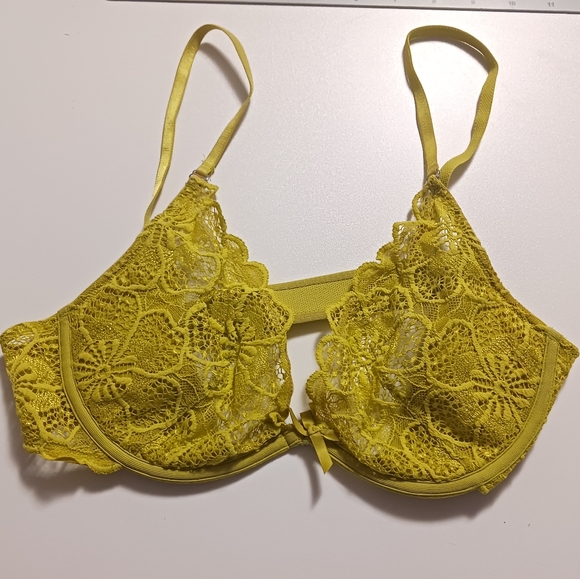 Victoria's Secret Very Sexy Yellow/ Green Lace Underwire Bra Front Clasp VG - Picture 9 of 9
